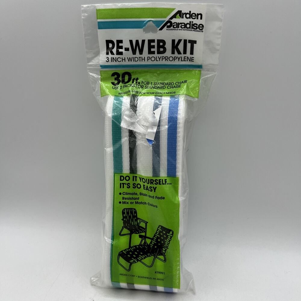 Arden Paradise Re-Web Kit #79991 Chair Webbing 30ft. x 3" Blue White Teal Stripe